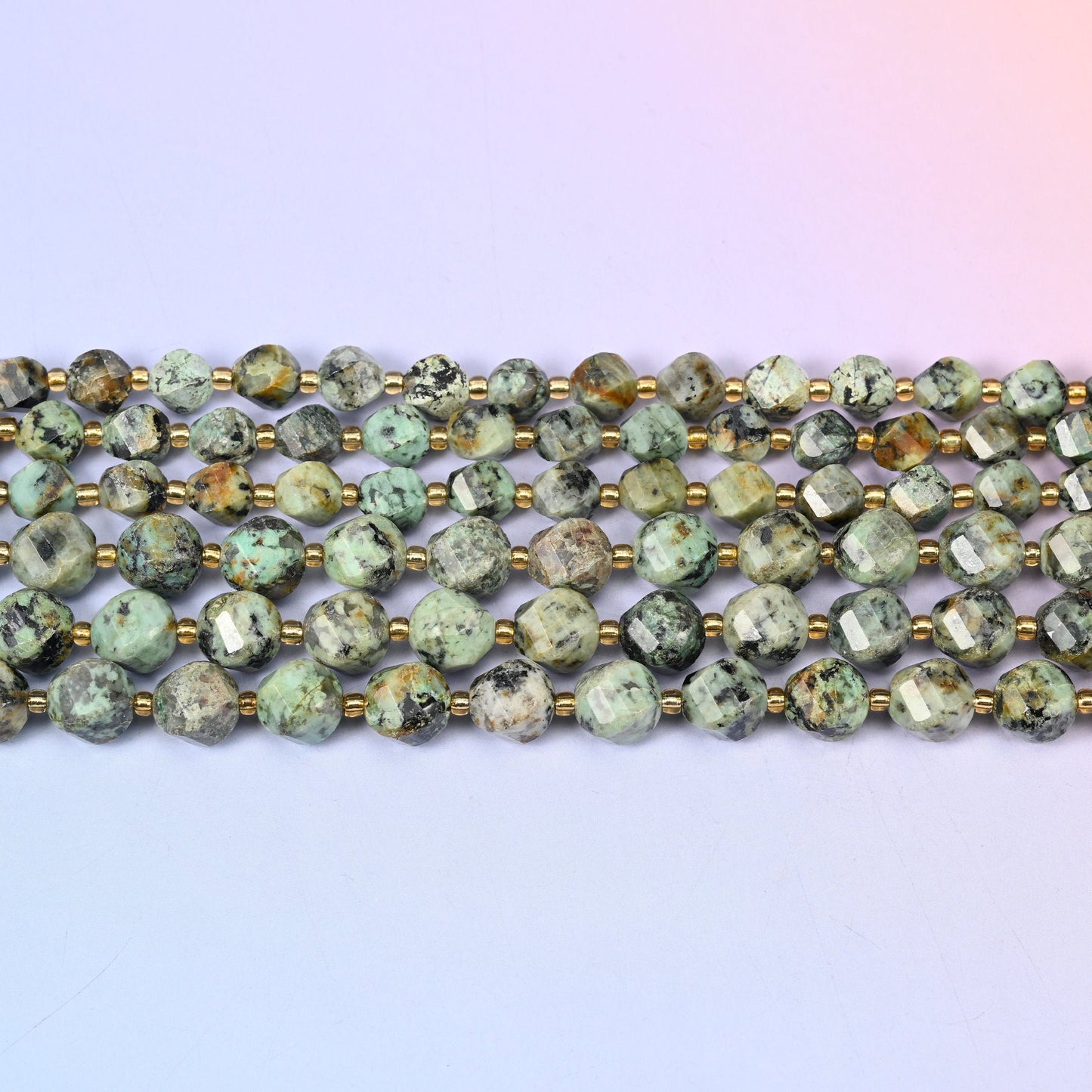 African Howlite Spiral Twist Beads 8mm 10mm in sage and celadon green with black matrix