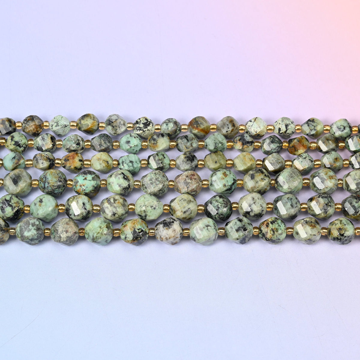 African Howlite Spiral Twist Beads 8mm 10mm in sage and celadon green with black matrix
