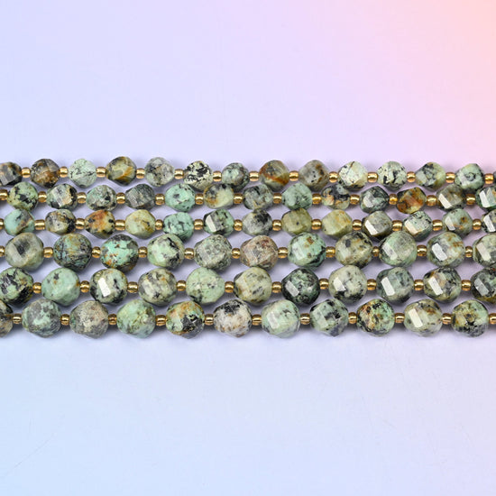 African Howlite Spiral Twist Beads 8mm 10mm in sage and celadon green with black matrix