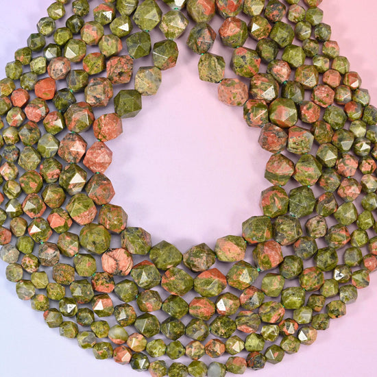 Unakite Faceted Diamond Star Cut Beads, hole approximately 1.0mm
