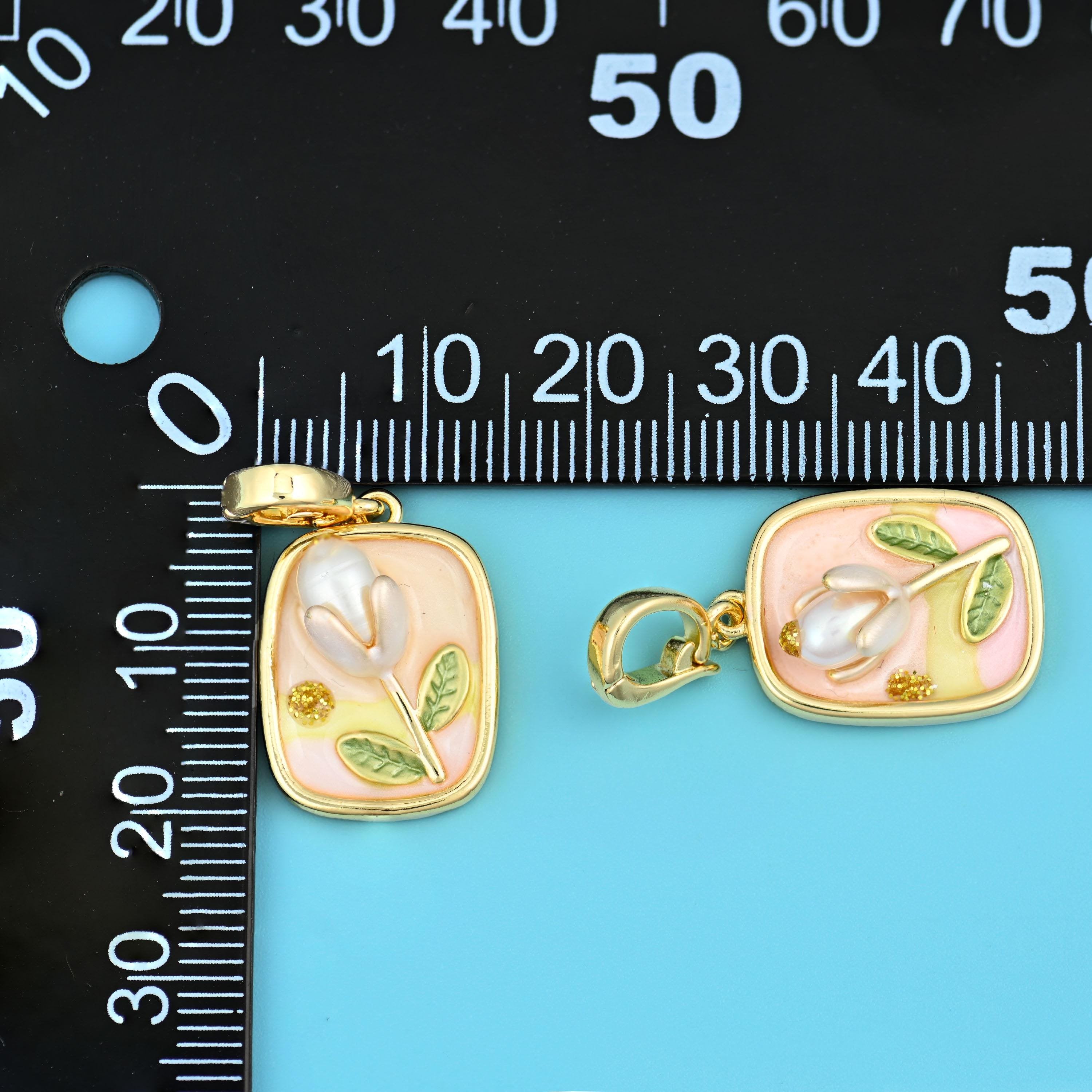 Rectangle Tulip Flower Pendant 18K Gold Filled Charm Size 20.51x14.55mm for DIY Jewelry Making