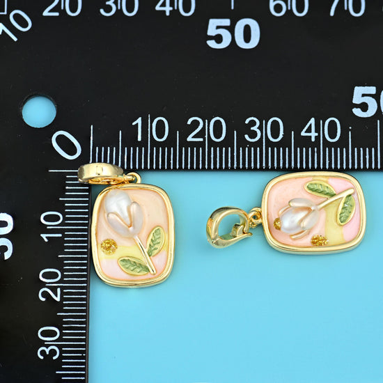 Rectangle Tulip Flower Pendant 18K Gold Filled Charm Size 20.51x14.55mm for DIY Jewelry Making
