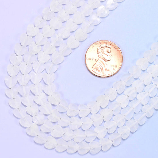 Flat heart cut clear quartz beads