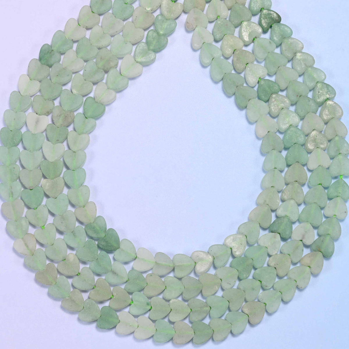 Matte green aventurine flat heart beads, hole 0.8mm