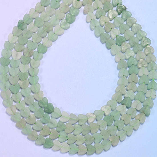 Matte green aventurine flat heart beads, hole 0.8mm