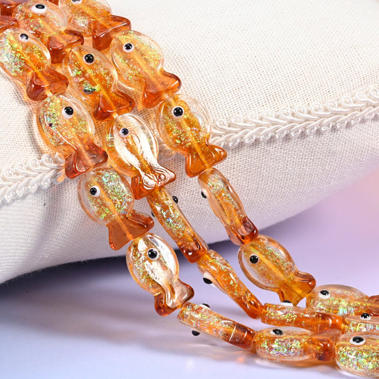 Orange Glitter Fish Glass Beads