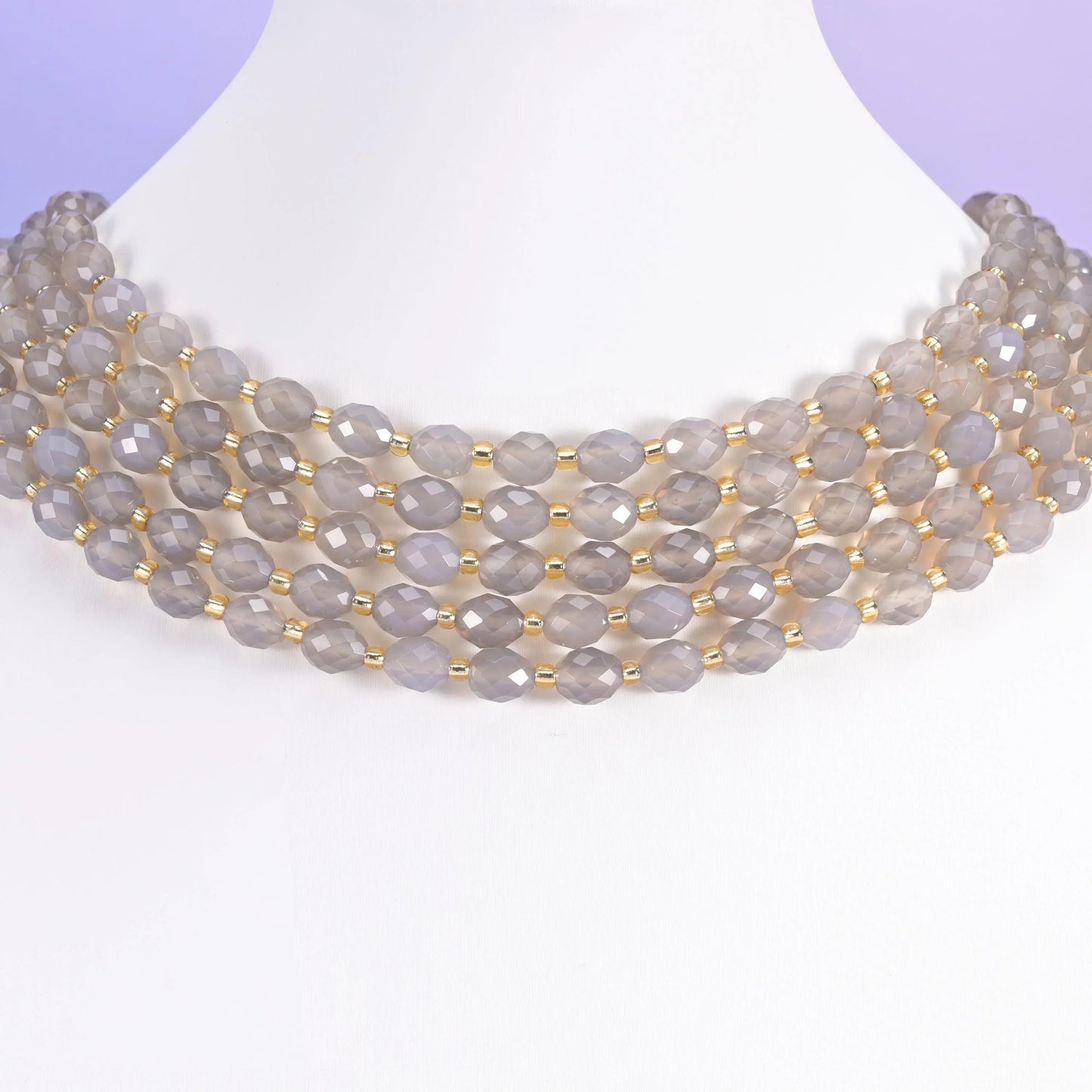 Gray Agate beads, faceted rice barrel, 6x8mm