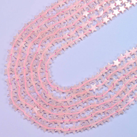 Rose Quartz Flat Star Beads: Size 6mm, Jewelry Making, 15 Inch Strand