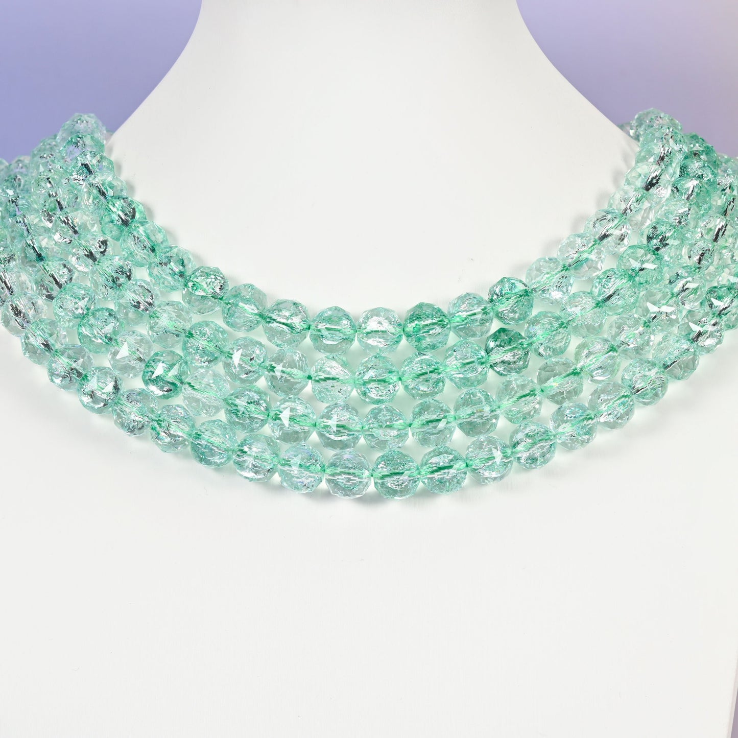 Green glass beads, faceted round, 10mm