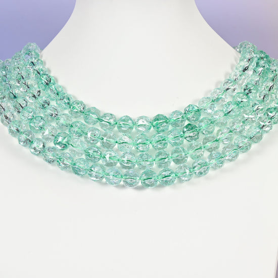 Green glass beads, faceted round, 10mm