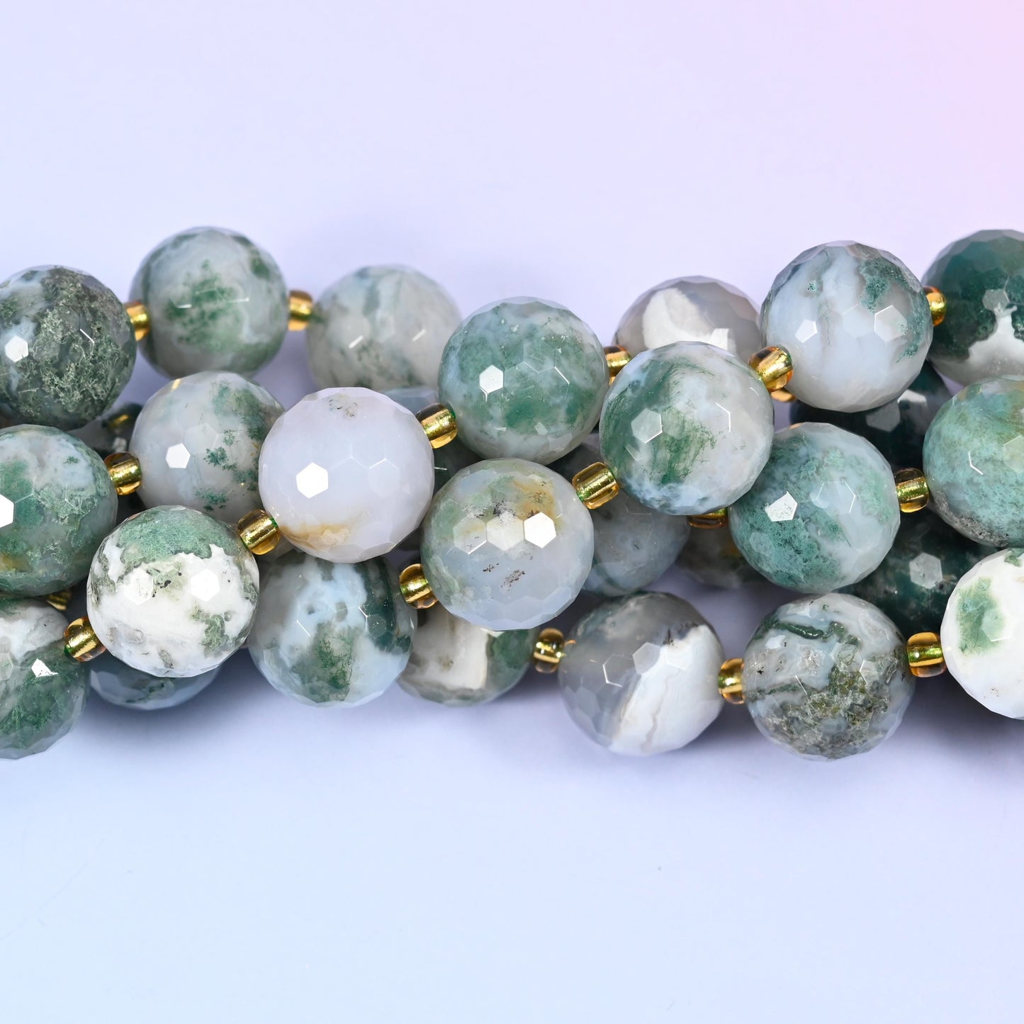 Faceted round cut Moss Agate beads