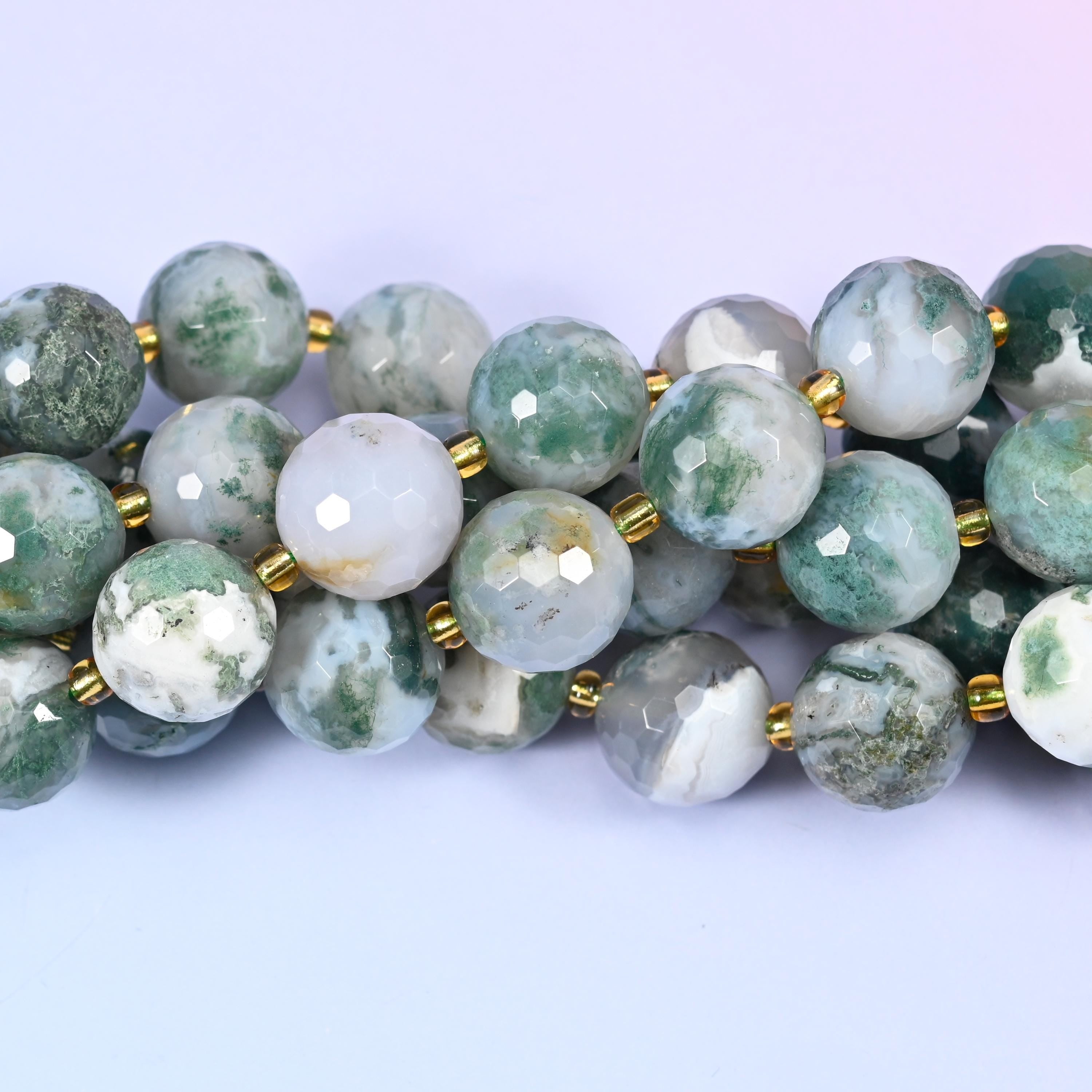Faceted round cut Moss Agate beads