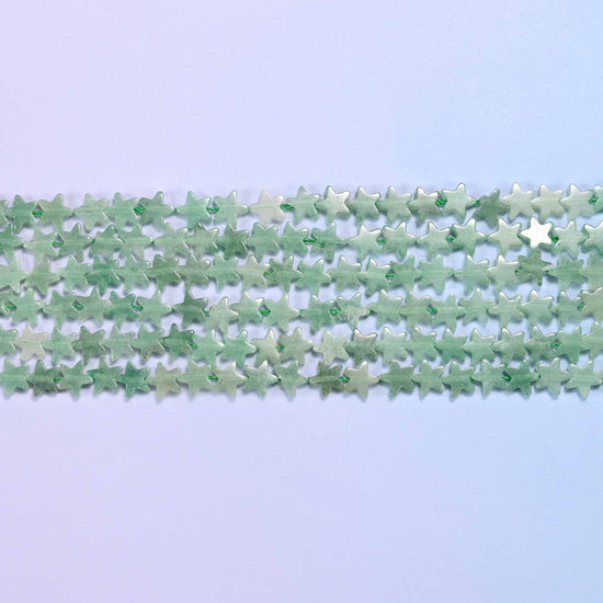 Green Aventurine Flat Star Beads: Size 6mm, Jewelry Making, 15 Inch Strand