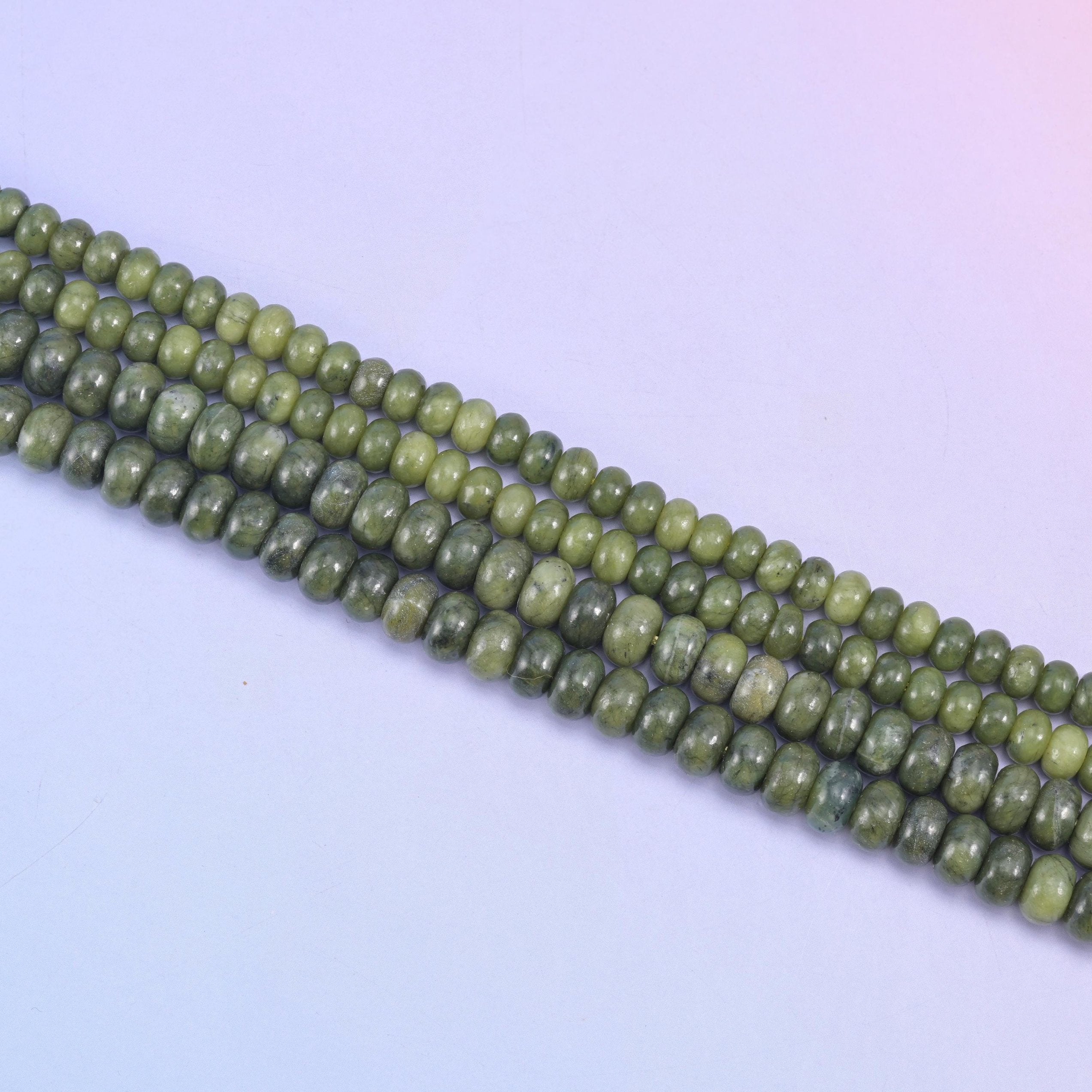 South Green Jade Smooth Rondelle Beads in rich olive to deep forest green