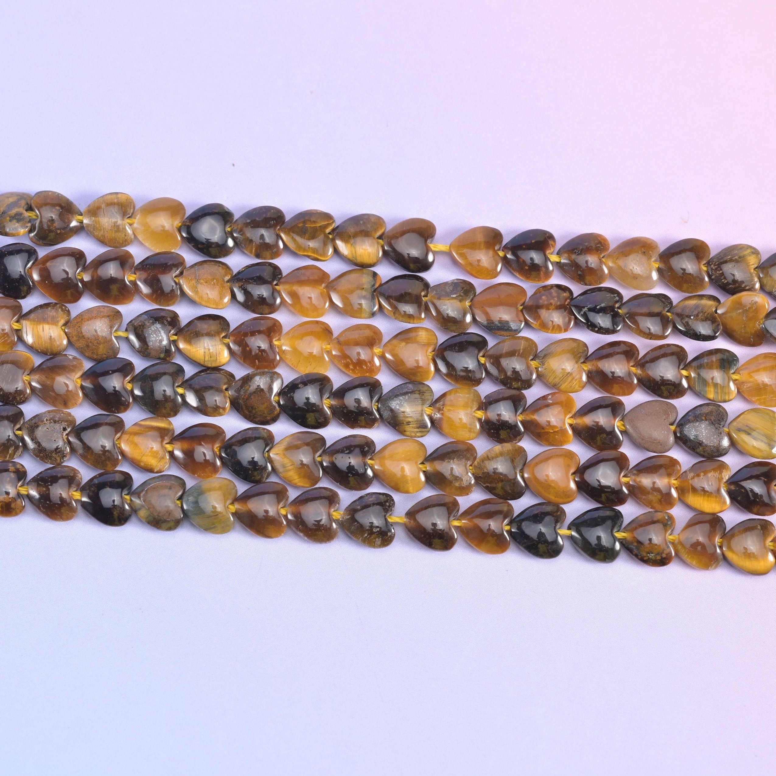 Tiger Eye Heart Beads in honey-gold and dark chocolate banding