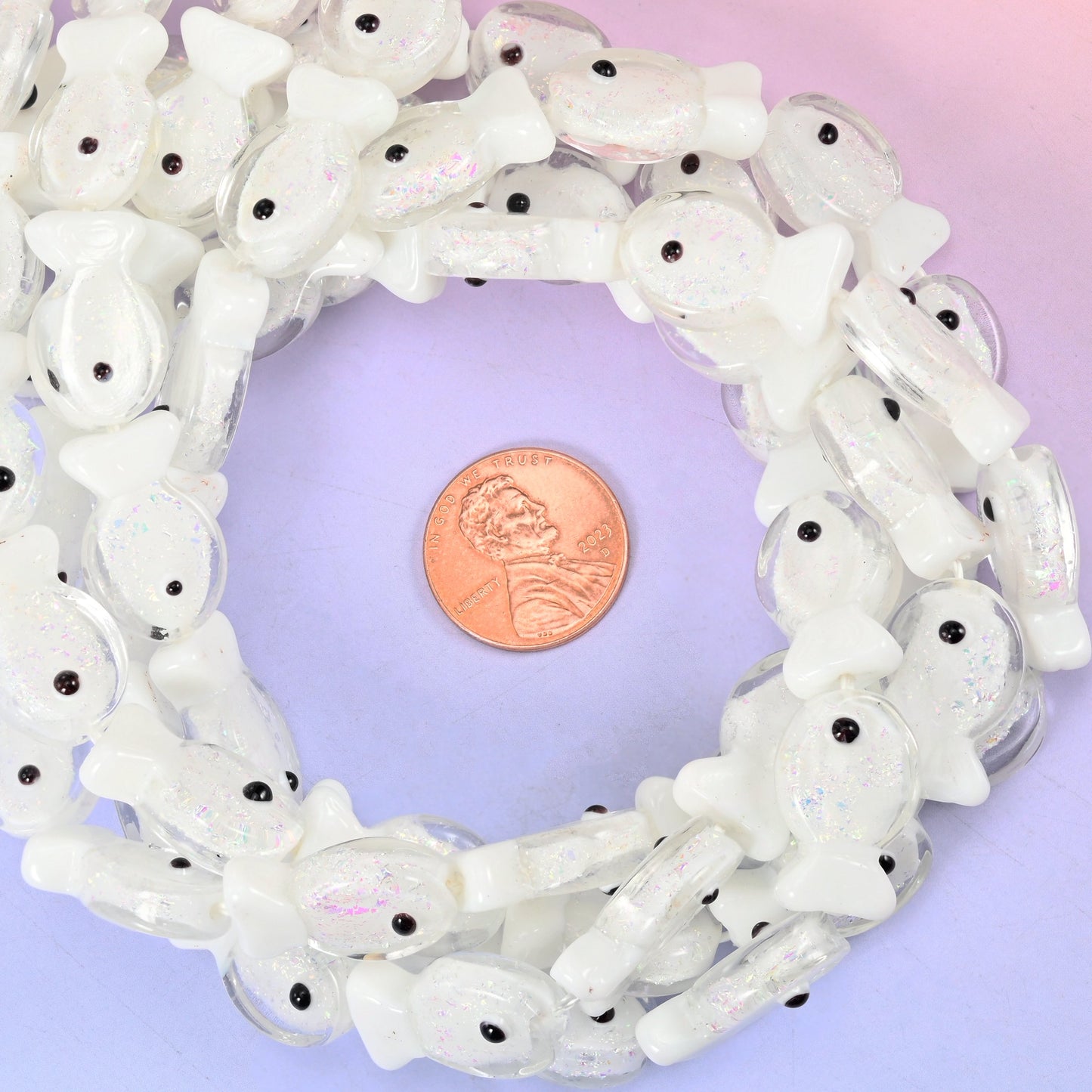 Iridescent White Fish Glass Beads: Jewelry Making Supply