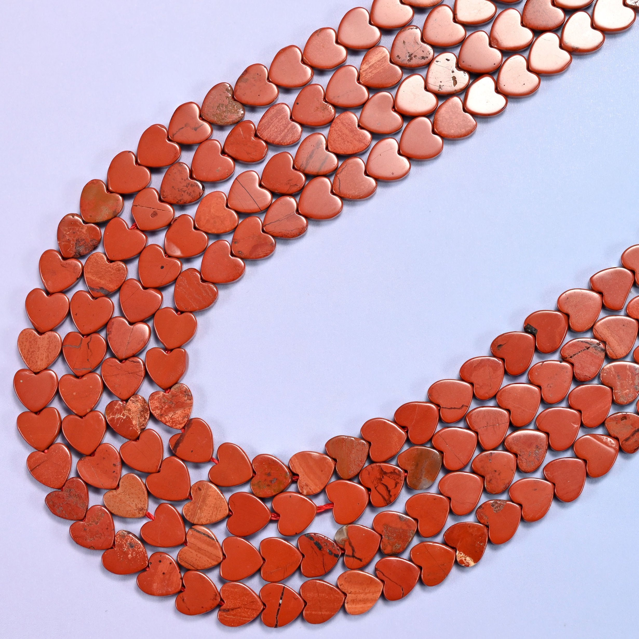 Red Jasper Flat Heart Beads, 15 inch strand