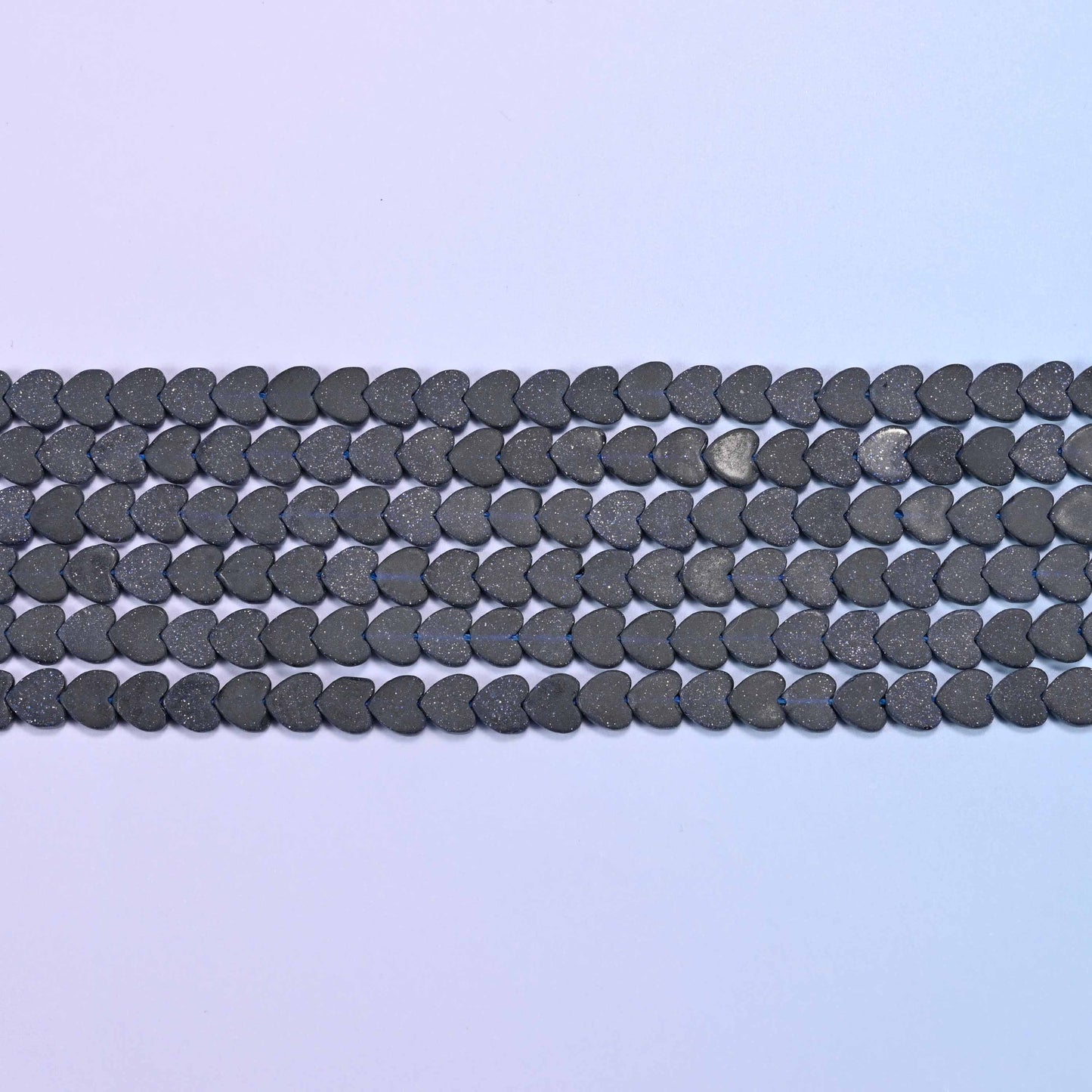 Matte Blue Sandstone Flat Heart Beads: Size 6mm, Jewelry Making, 15 Inch Strand
