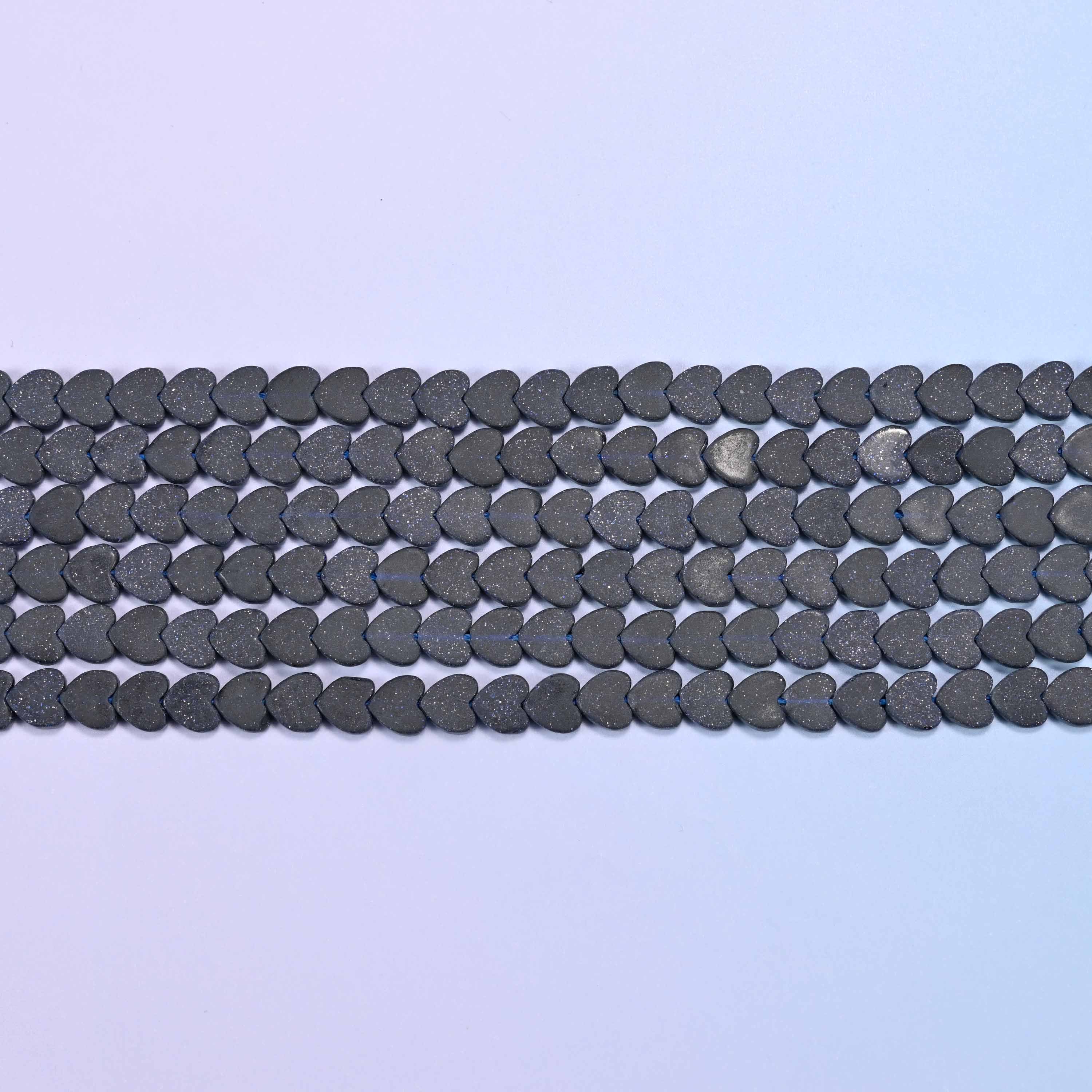 Matte Blue Sandstone Flat Heart Beads: Size 6mm, Jewelry Making, 15 Inch Strand