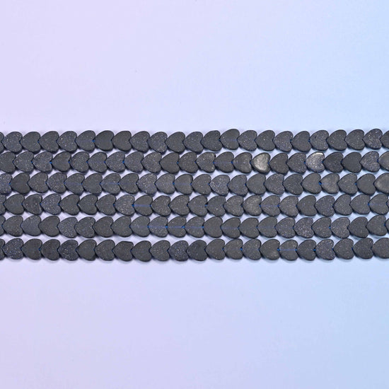 Matte Blue Sandstone Flat Heart Beads: Size 6mm, Jewelry Making, 15 Inch Strand