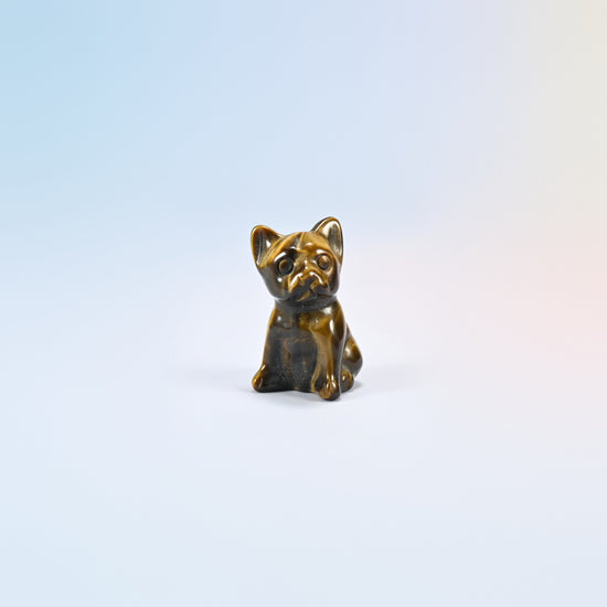 Natural tiger eye French bulldog crystal carving, 1.5 inch, golden brown
