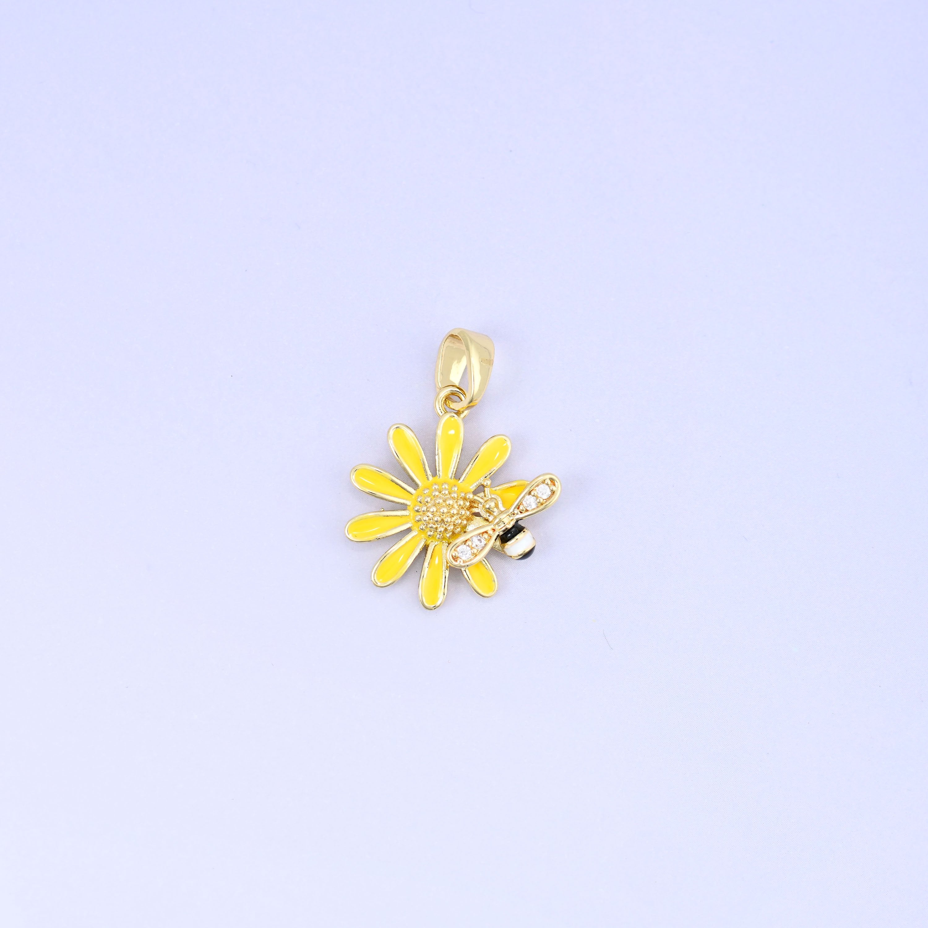 Yellow Sunflower Bee Enamel Charms: 18K Gold Plated Pendants, Jewelry Making Supply