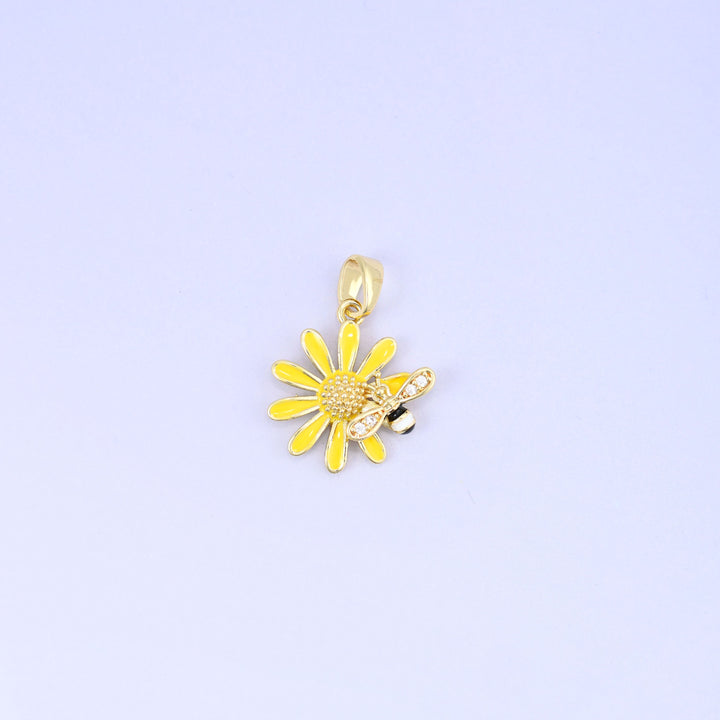 Yellow Sunflower Bee Enamel Charms: 18K Gold Plated Pendants, Jewelry Making Supply