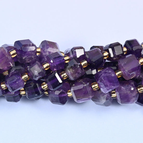Dark Amethyst Faceted Cube Beads, sold per 15 inch strand