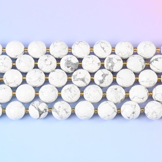 White Howlite Faceted Round Beads Size 16mm Jewelry Making 15 Inch Strand