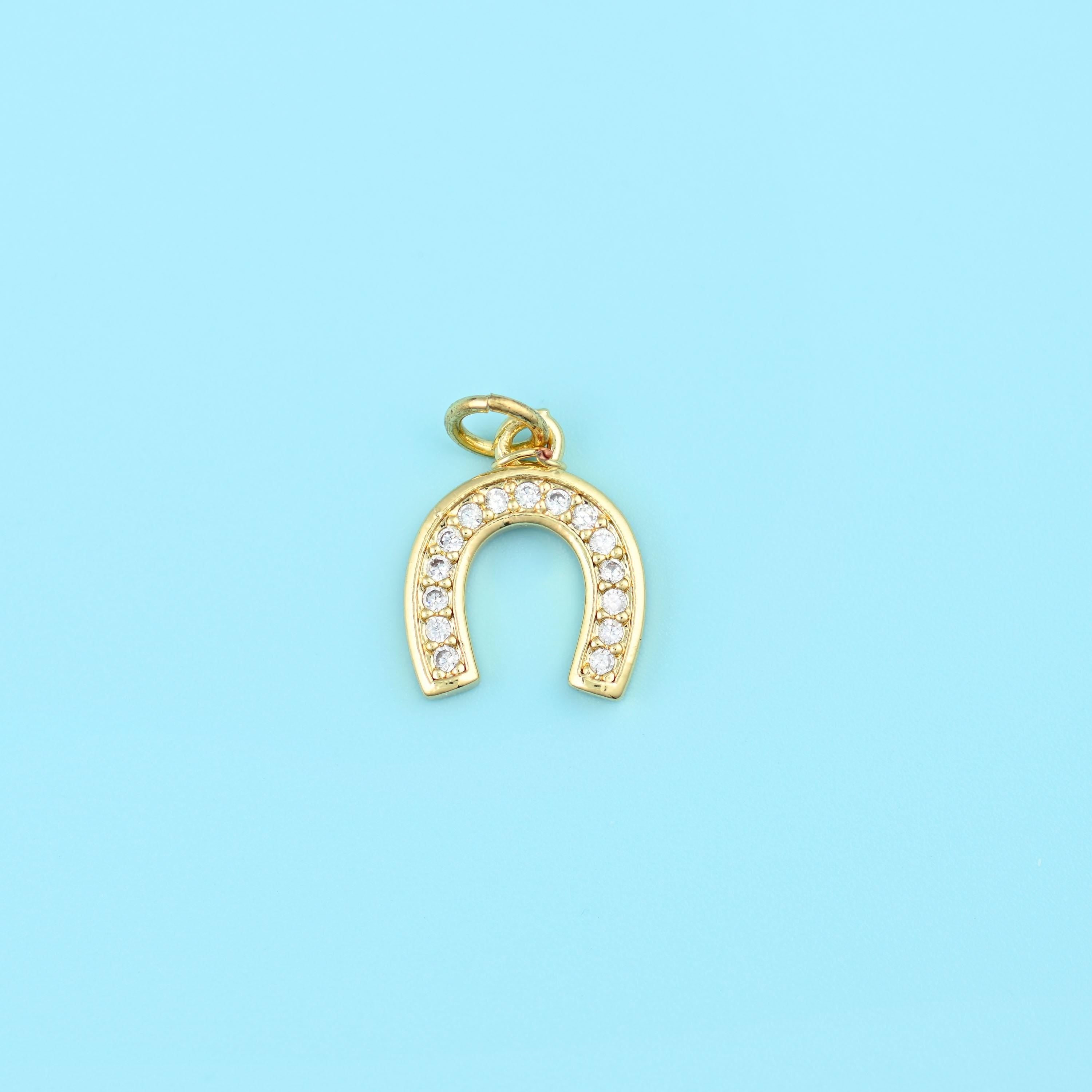 Brass, 18K gold filled, set beads, horseshoe, 14.00 x 11.47mm