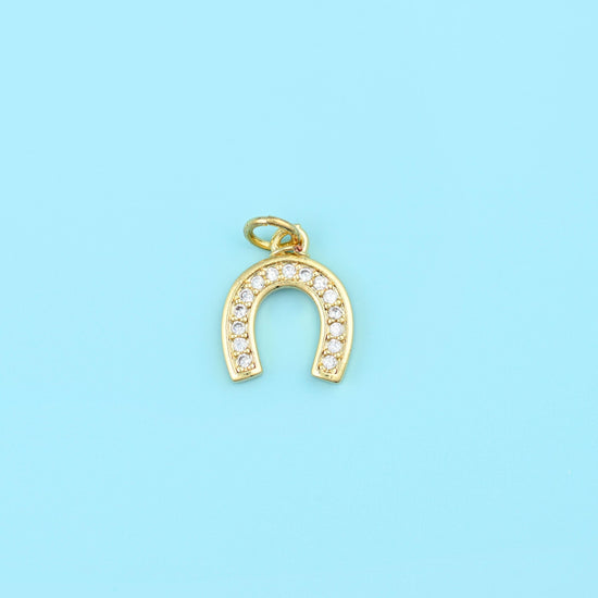 Brass, 18K gold filled, set beads, horseshoe, 14.00 x 11.47mm