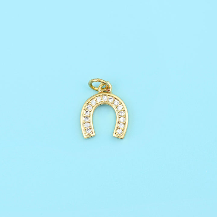 Brass, 18K gold plated, set beads, horseshoe, 14.00 x 11.47mm
