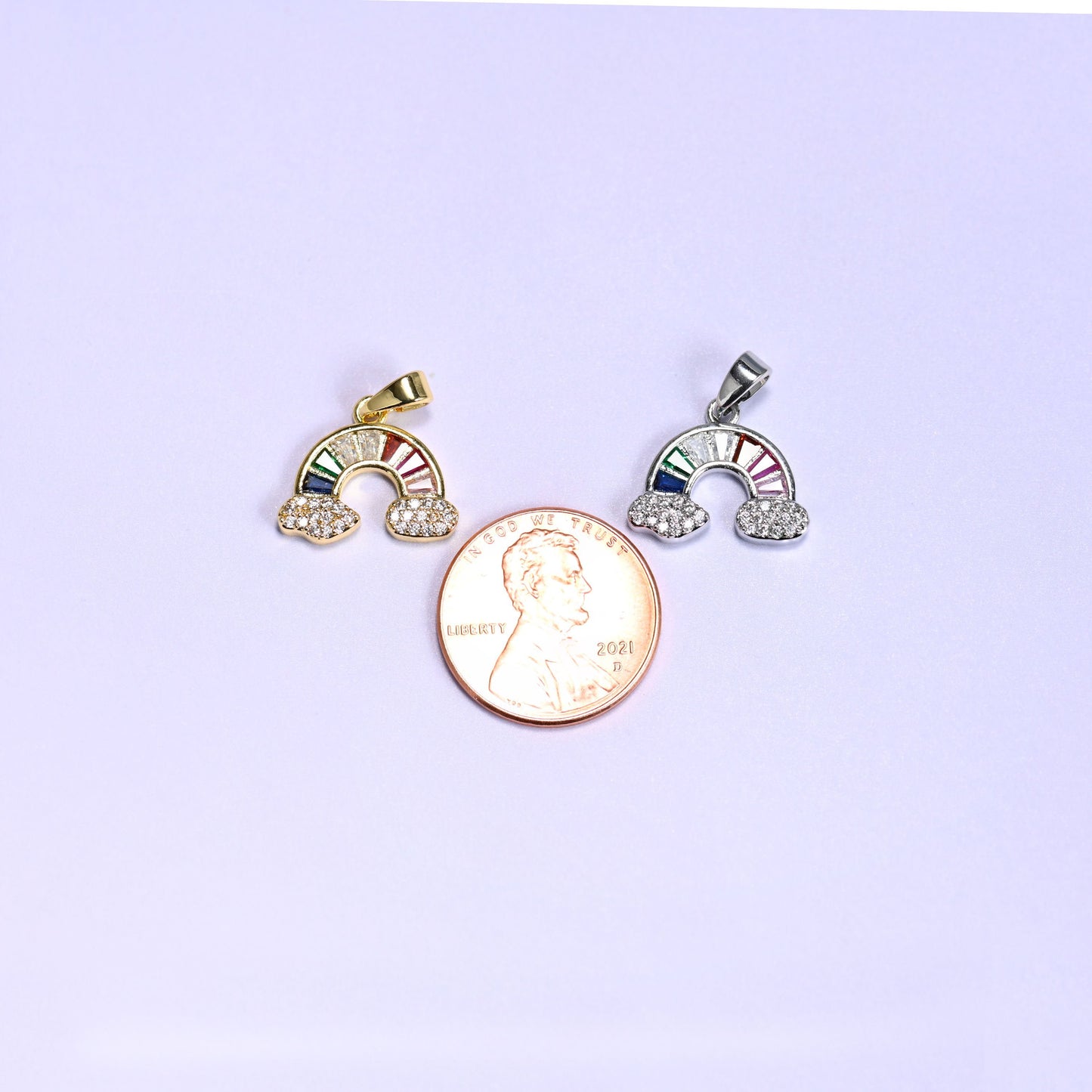 Rainbow Zircon Charms with multicolor baguette zircon arcs