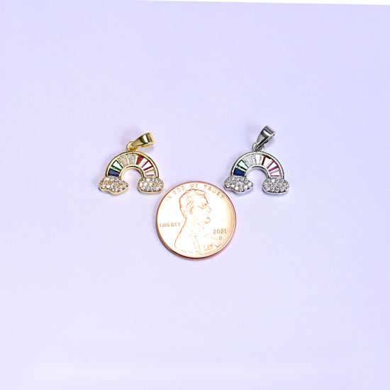Rainbow Zircon Charms with multicolor baguette zircon arcs