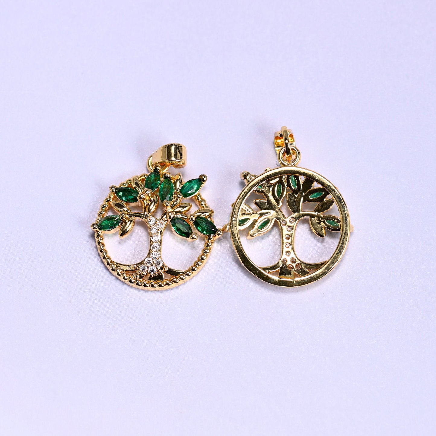 Round Green Leaf Tree Zircon Charms with green marquise zircon leaves