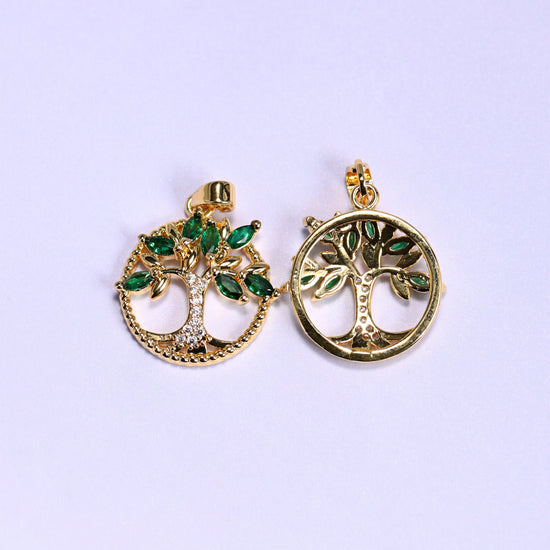Round Green Leaf Tree Zircon Charms with green marquise zircon leaves