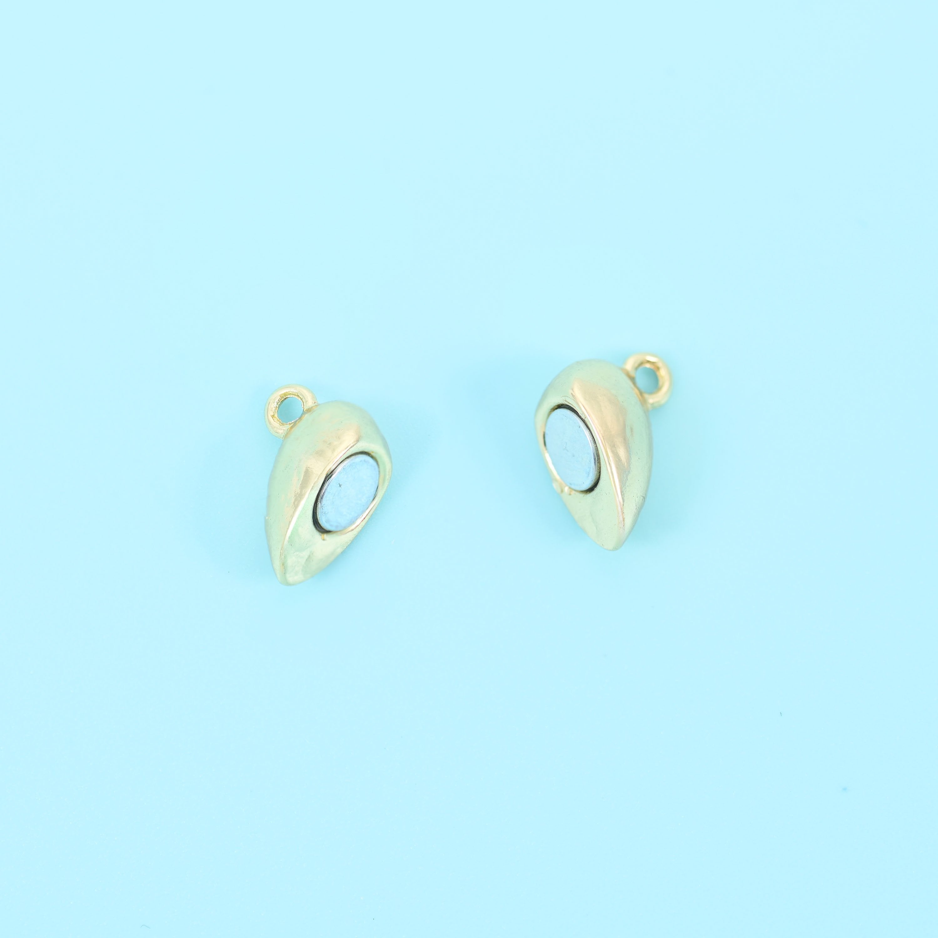 18K Gold Filled Heart Magnetic Clasp, smooth puffed heart that splits into two halves