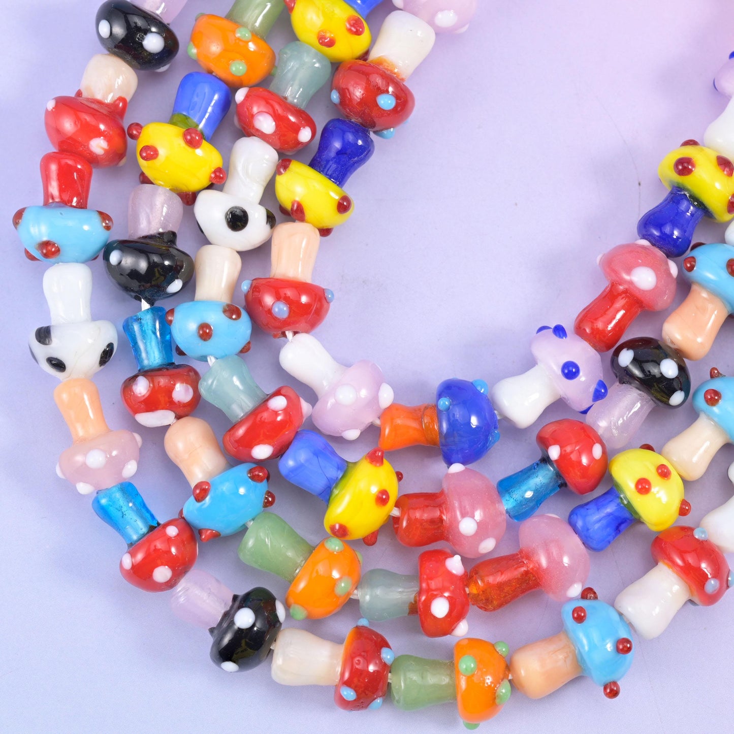 Multi-Color Dotted Mushroom Glass Beads, 12 inch strand