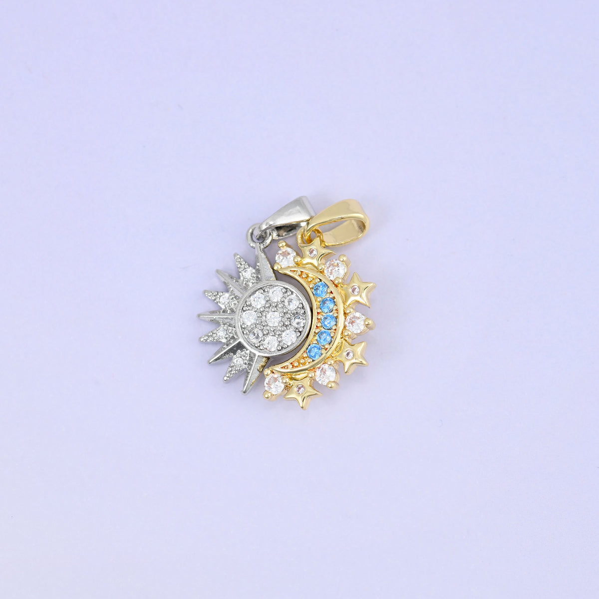 Brass sun and moon charms, lead-free and nickel-free