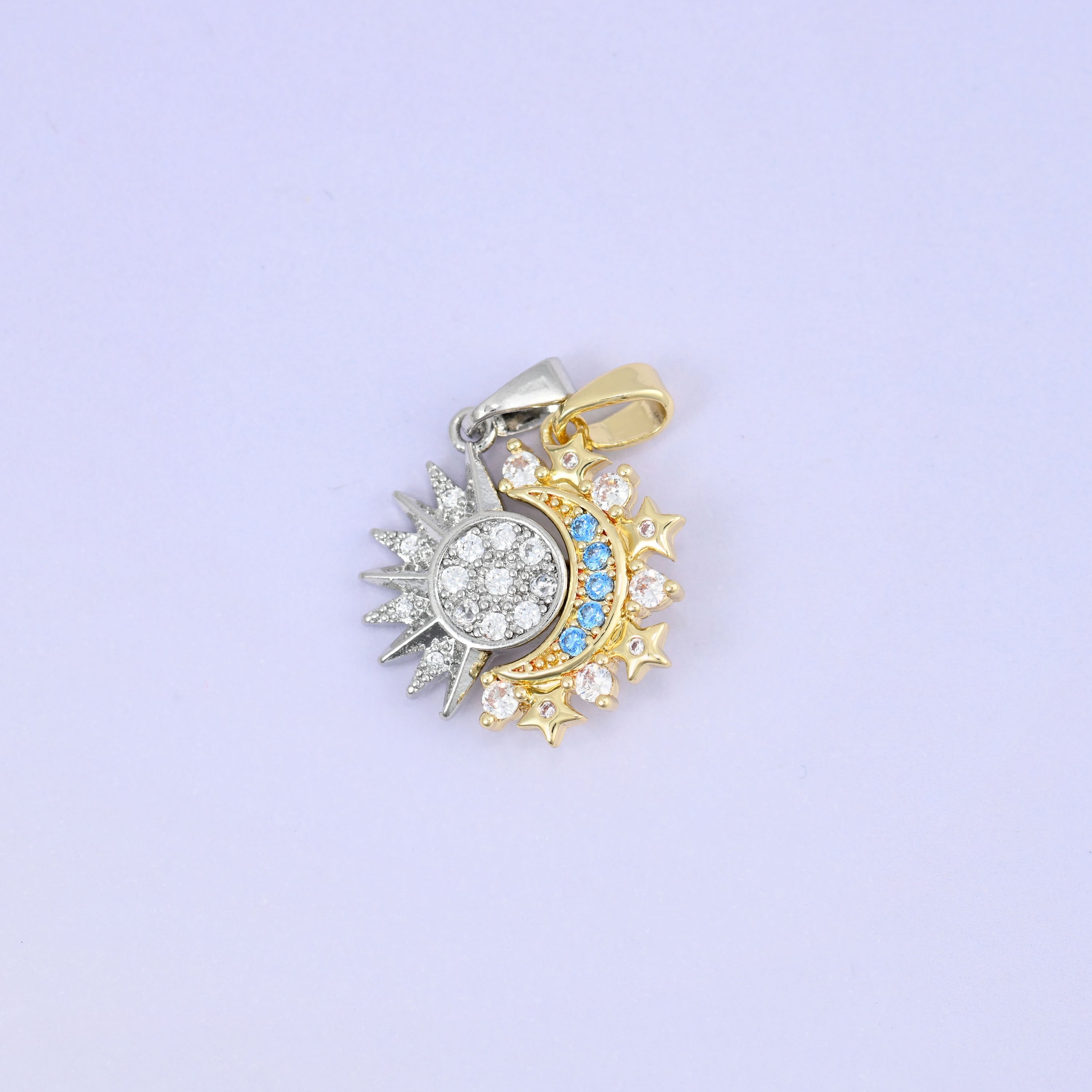 Brass sun and moon charms, lead-free and nickel-free
