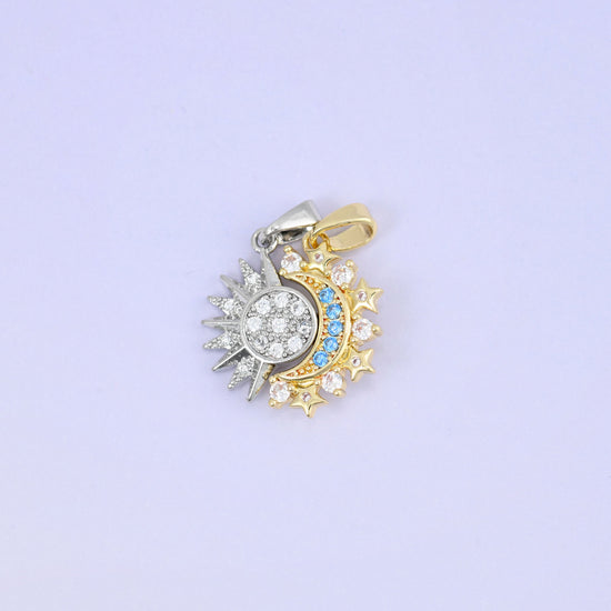 Brass sun and moon charms, lead-free and nickel-free