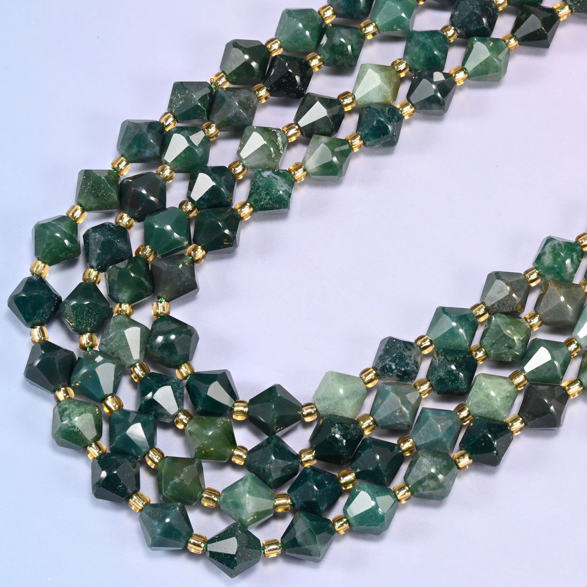 Moss Agate Faceted Bicone Beads 8mm Jewelry Making 15 Inch Strand