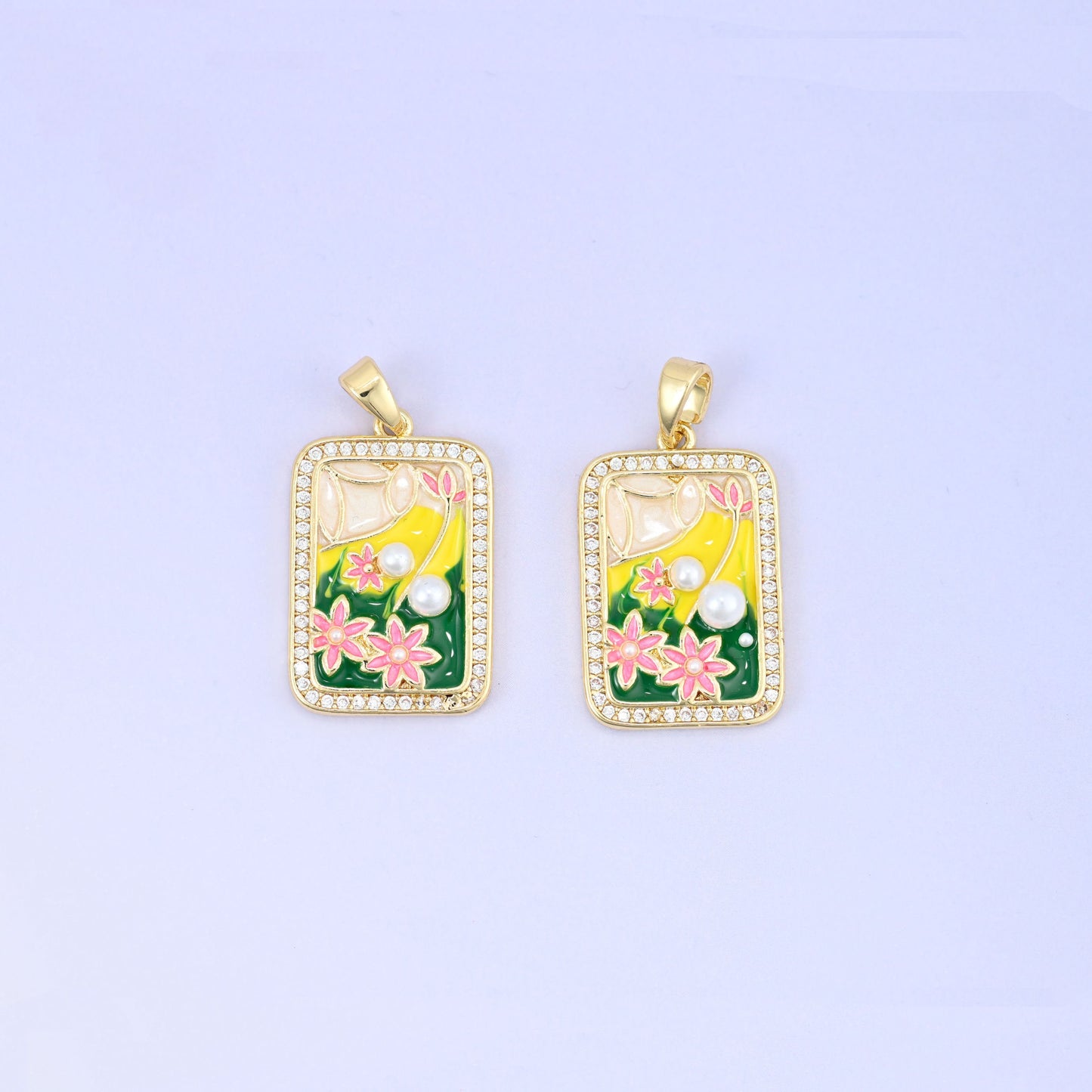 Flower Rectangle Charm Pendant, approximately 22.50mm x 10.68mm
