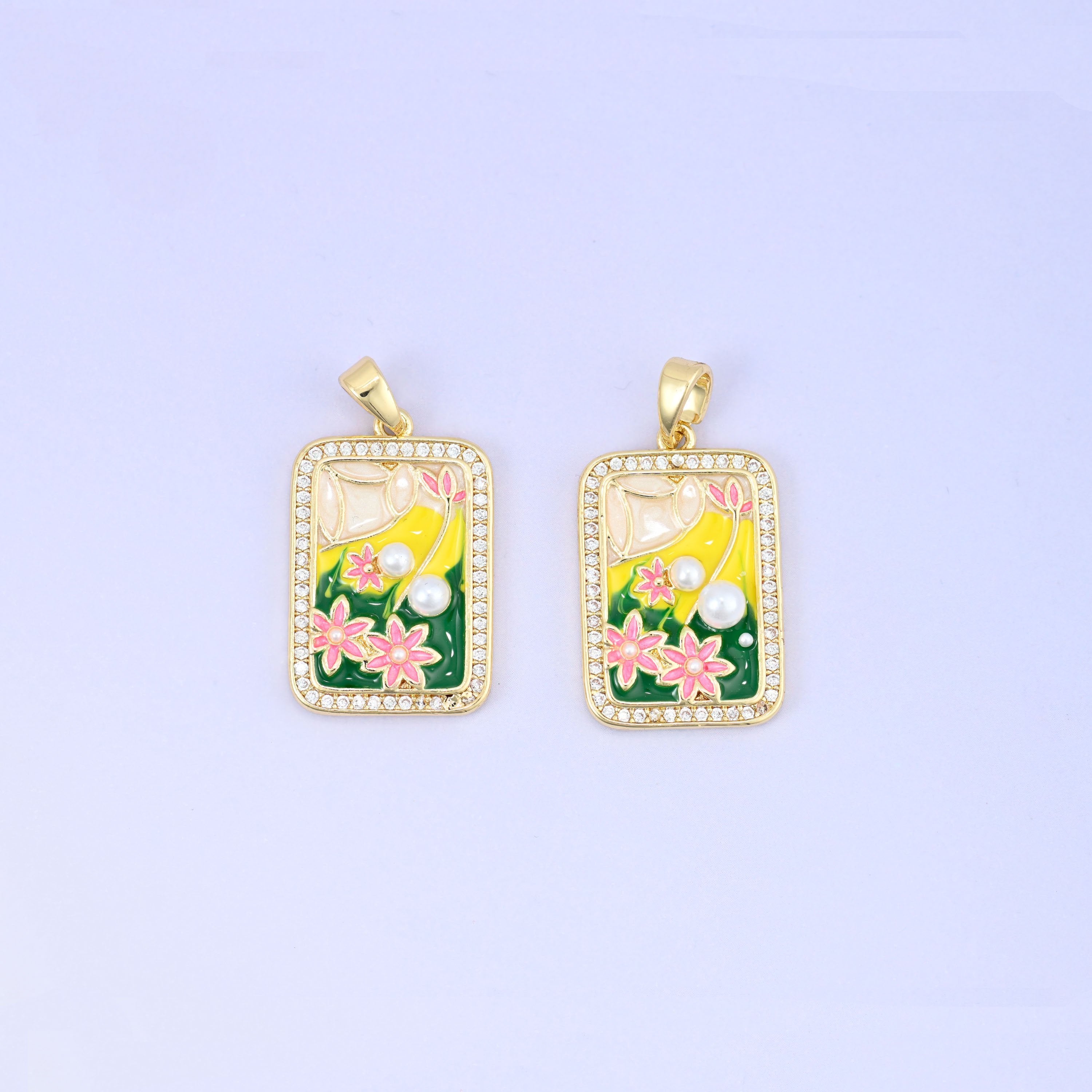 Flower Rectangle Charm Pendant, approximately 22.50mm x 10.68mm