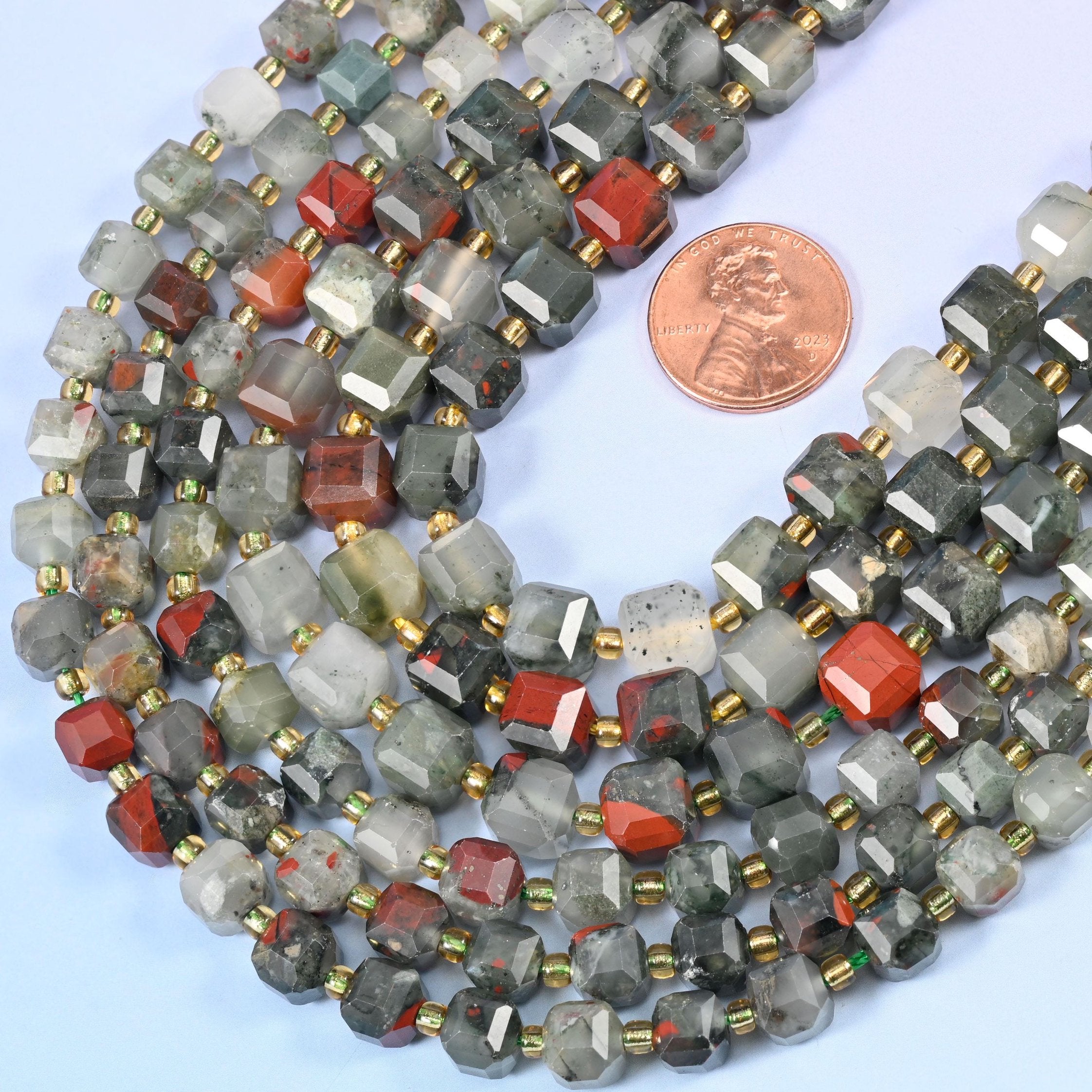 Faceted cube cut african bloodstone beads
