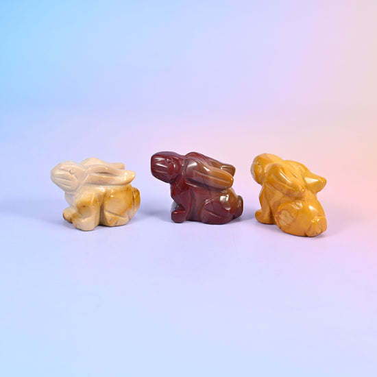 Polished gemstone rabbit carving, 1.5 inch display piece for shelf, desk or pocket keepsake