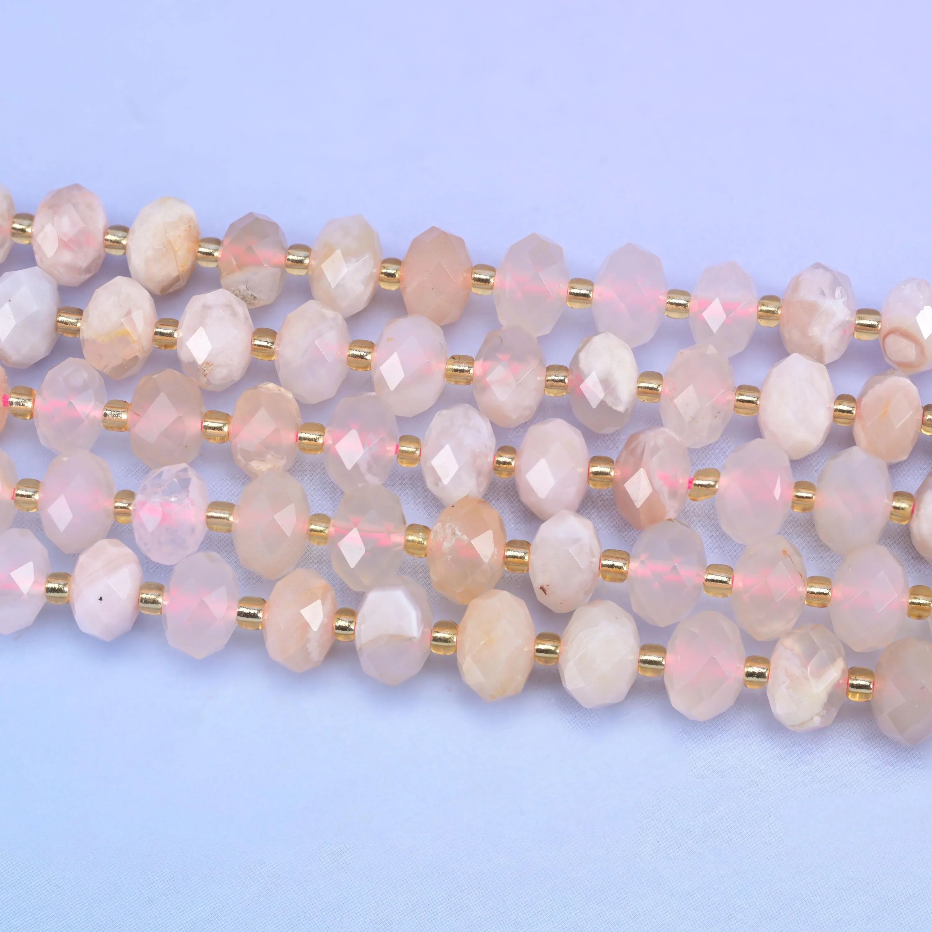 Sakura Flower Agate Faceted Rondelle Beads, 15.5 inch strand