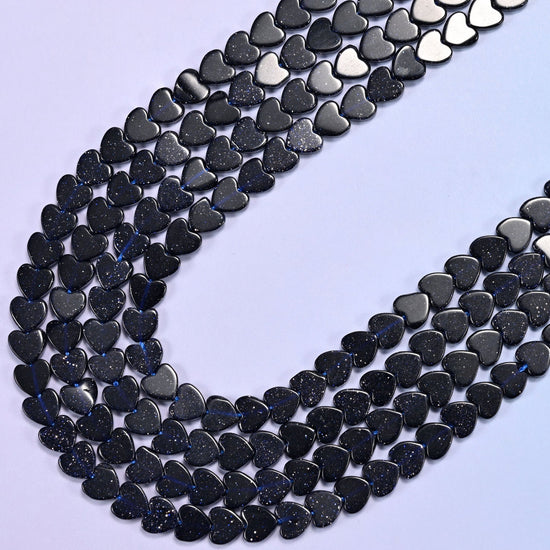 Midnight Blue Sandstone Flat Heart Beads 6mm, 15 inch strand