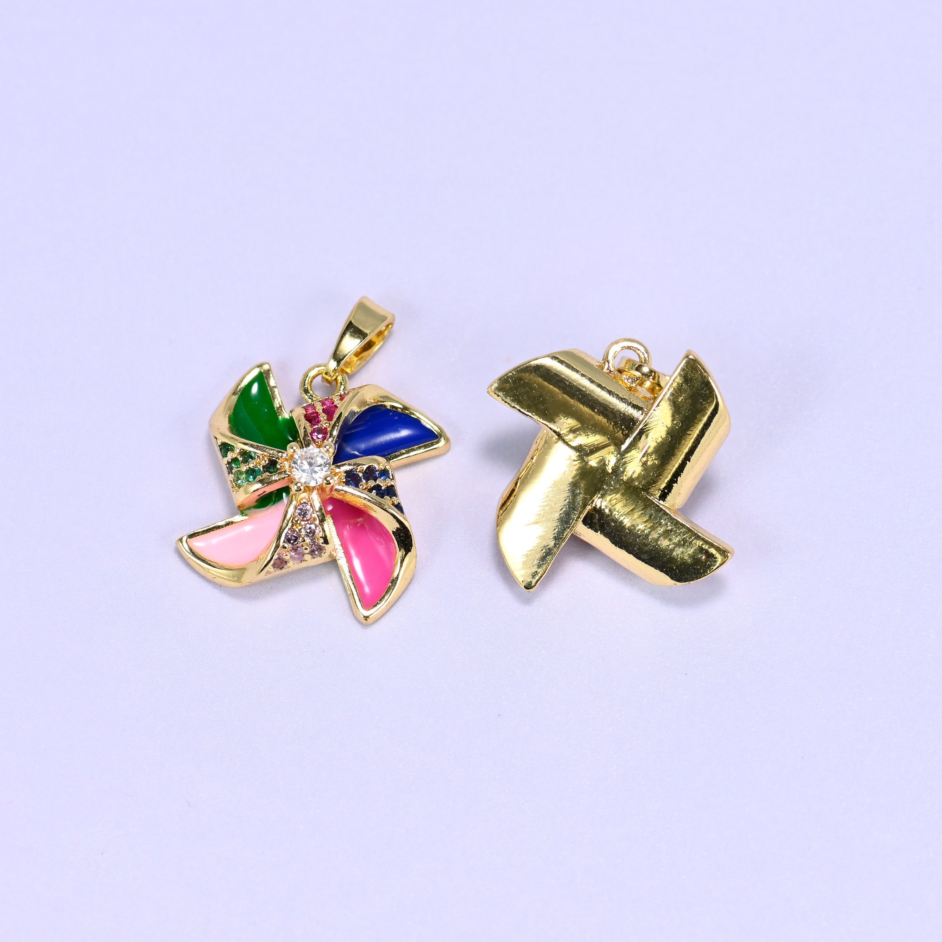 Colorful Windmill Zircon Charms in multicolor enamel