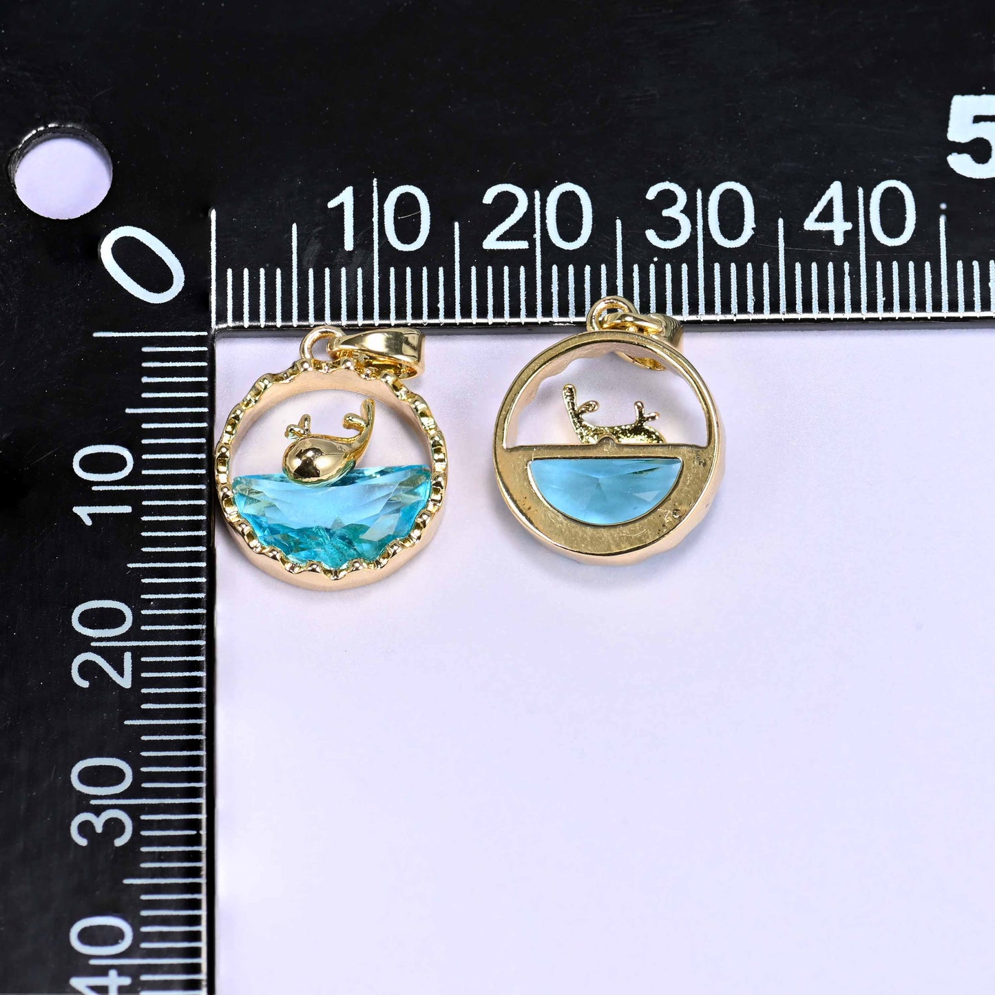 Gold Round Zircon Whale Charms: 18K Gold Filled Pendants, Jewelry Making Supply
